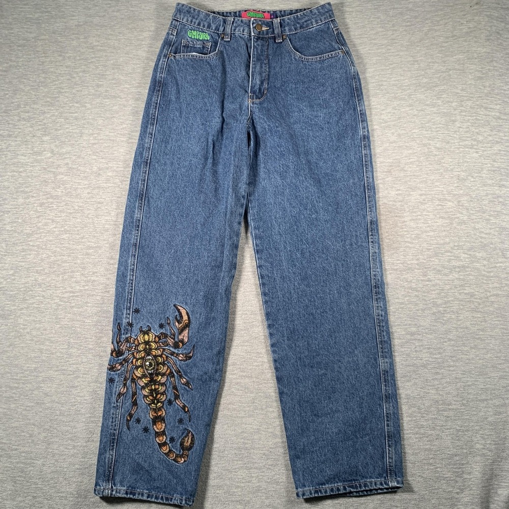 Empyre Jeans Womens 6 Blue High Rise Relaxed Mom‎ Fit Scorpion Embroidered Denim